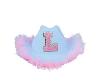Varsity Initial Cowboy Hat | Preppy Pink Letter Cowgirl Hat | Pink Chenille Patch Cowgirl | Pink Cowboy Hat