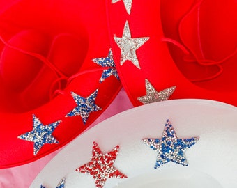 USA Rhinestone Star Cowgirl Hat | Red White & Blue Cowboy Hat | 4th of July Cowgirl Hat | Fourth of July Summer Party Accessory