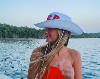 USA Cowgirl Hat | Fourth of July Cowboy Hat | Red White & Blue Party Lake Hat | 4th of July Accessories