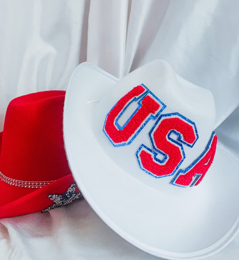 USA Cowgirl Hat Fourth of July Cowboy Hat Red White & Blue - Etsy