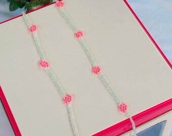 Neon Pink Flower Mask Necklace Chain