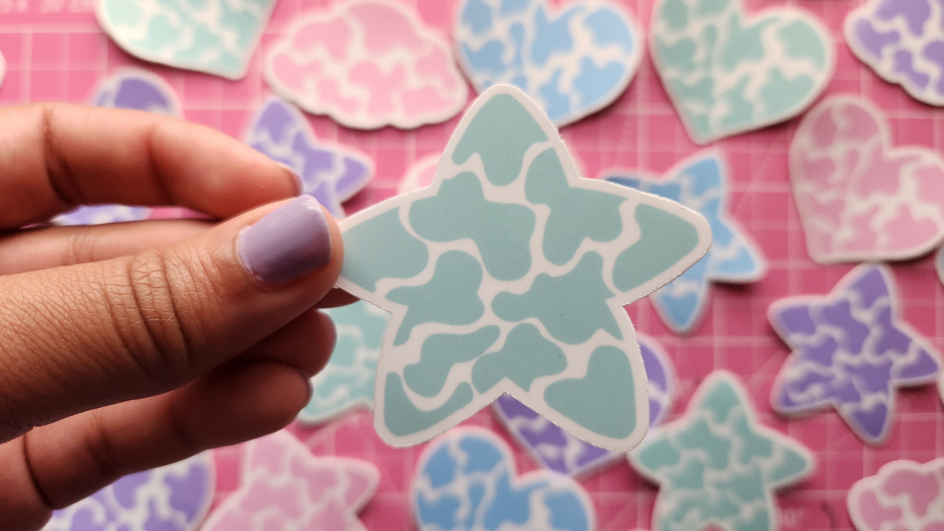big-pastel-teal-cow-print-stickers-heart-clouds-stars-waterproof-etsy