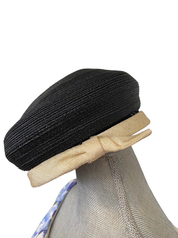 1940’s Vintage Hat, Vintage Retro Straw Hat, Blac… - image 2