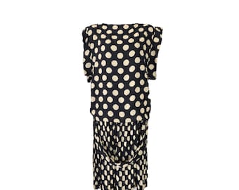 VIRGO ll, 80’s Dropped Waist polka Dot Pleated Skirt Dress, Vintage Dress