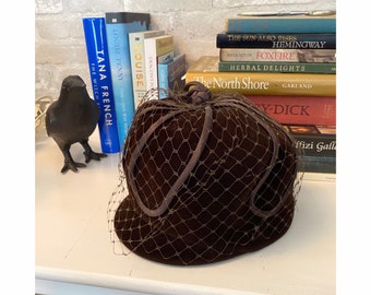 40s Brown Velvet Bucket Hat Copper Satin Bow Slouch - Etsy display picture 2