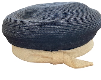 Cappello vintage degli anni '40, cappello di paglia retrò vintage, cappello di paglia nero