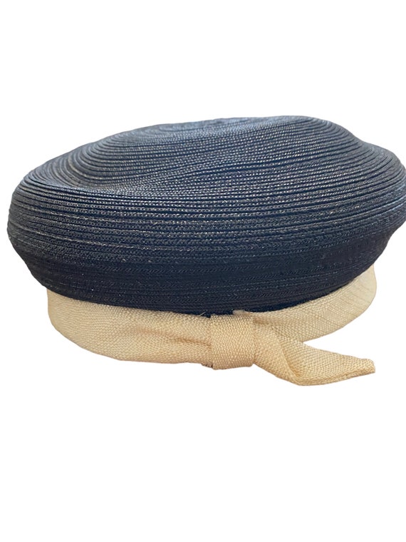 1940’s Vintage Hat, Vintage Retro Straw Hat, Blac… - image 1