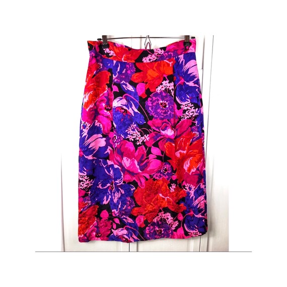 Vintage Flora Kung Designer Silk Pencil Skirt