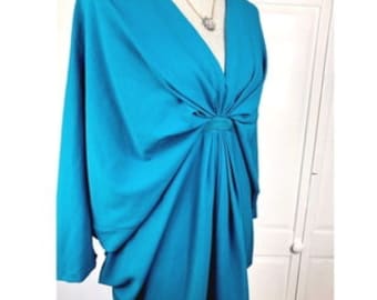 Luxe of London Gathered Blouse, Teal Blue V-Neck