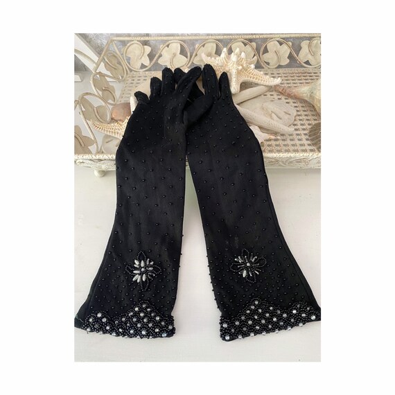 Black Beaded Opera Gloves