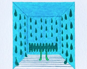 Dibujo pequeño original: miedo de aislamiento - miedo a salir