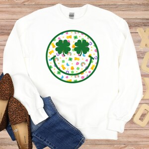 Retro Lucky Smiley Sweatshirt - Retro Lucky Emoji Sweatshirt - Lucky Charm Smiley Face Sweatshirt - Shamrock Emoji Shirt - Gift for Patrick