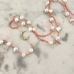 Witch’s Rosary | Peach Witch Prayer Beads | Pearl Witchy Necklace