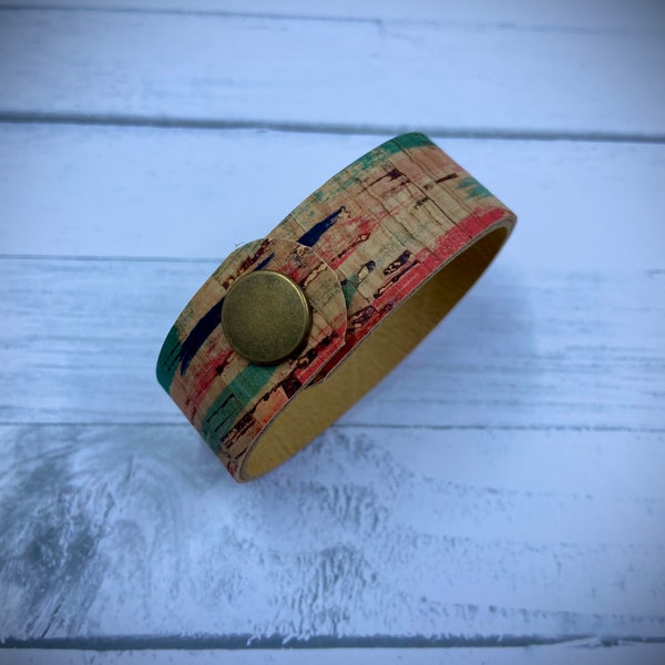 Cork Bracelet, Leather Bracelet, Leather Cuff, Cuff Bracelet, Ladies Bracelet, Slim Leather Cuff