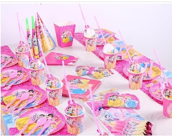 Disney Prinzessinnen Party Sets/ Geburtstagsdekorationen/ Prinzessin Birthday Table Wear/ Tassen/ Wimpelkette