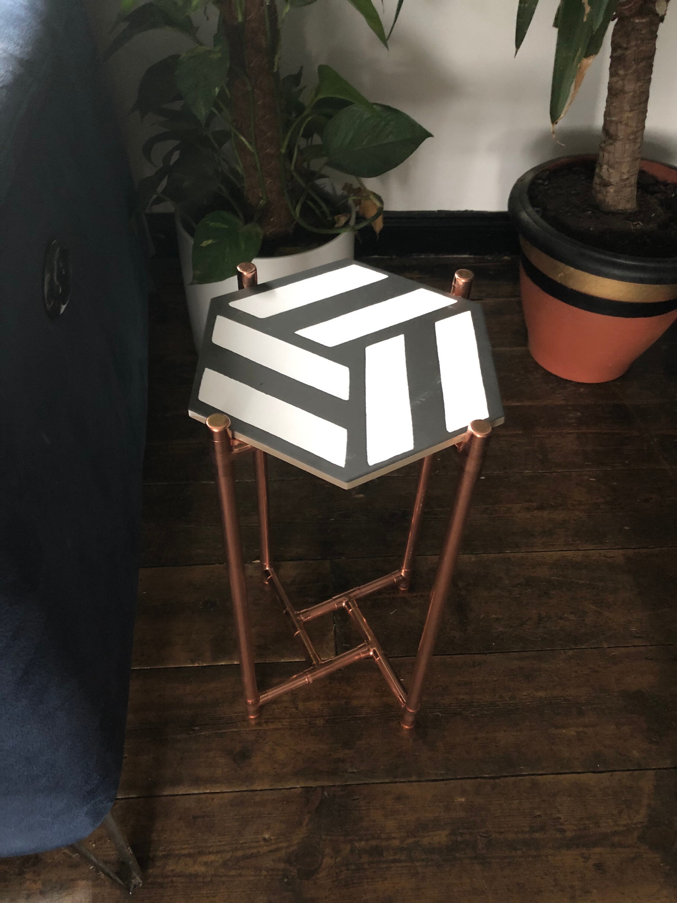 Copper Pipe End Table With Black and White Tile Top/ Plant Stand. Etsy UK