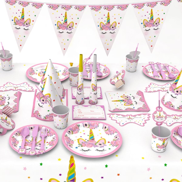 Unicorn Birthday Party Set/ Table wear/ Unicorn bunting/ Birthday girl decorations/