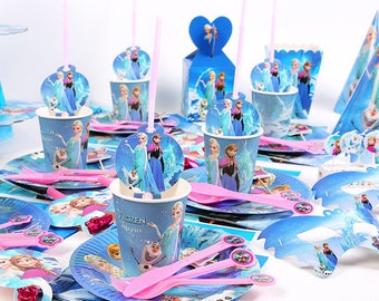 Frozen Party Supplies Juegos de vajilla, juegos de fiesta, cumpleaños, tazas, pancartas, platos