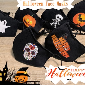 Halloween Face Masks | Washable and Reusable | Filter | Nose Wire | 100% Cotton | Polyester Sport| Adjustable Ear Loop | Unisex
