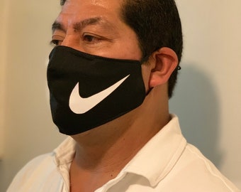 Nike Inspired Face Mask | Black | Washable and Reusable | Filter | Nose Wire | 100% Cotton | Polyester Sport| Adjustable Ear Loop | Unisex