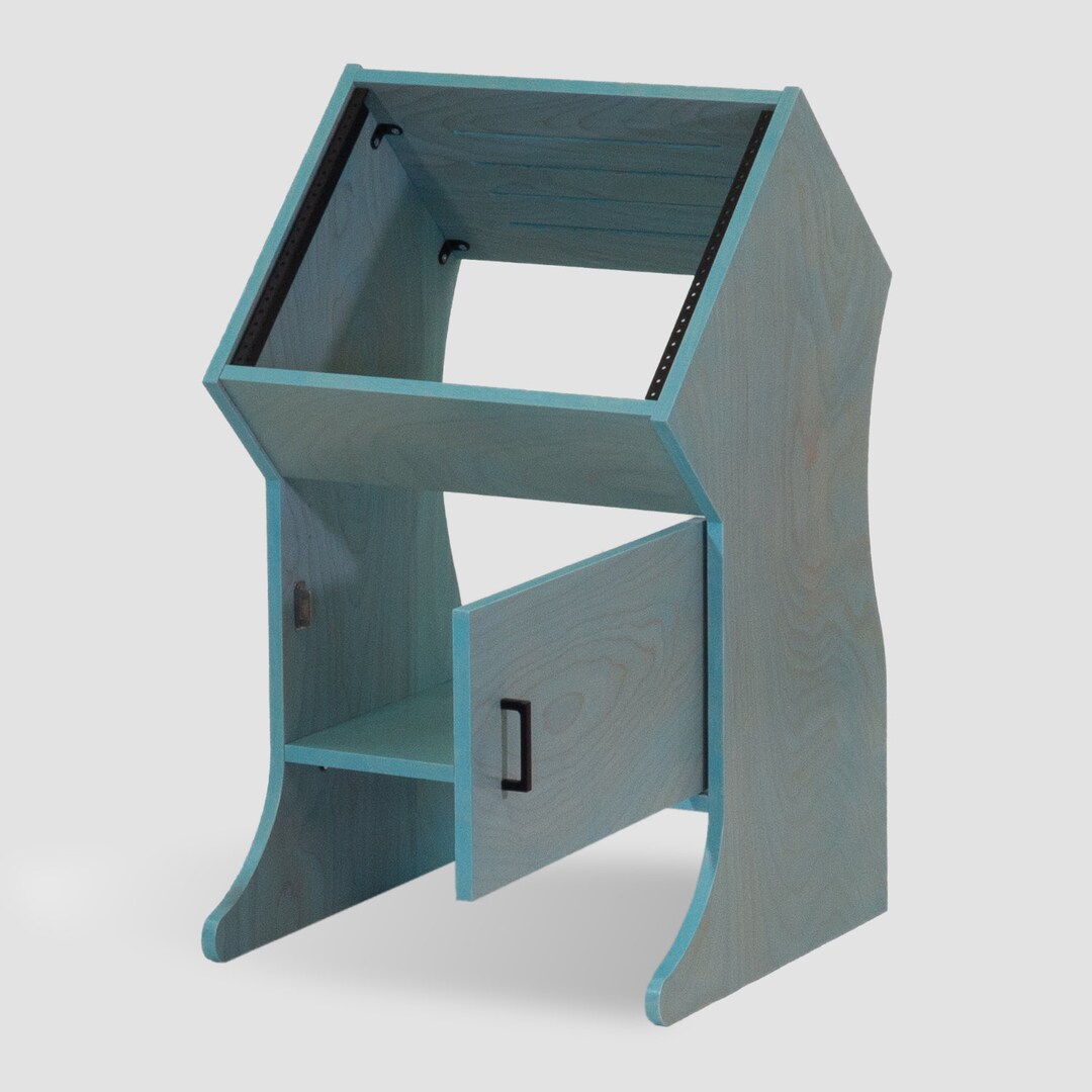 Slanted Vinyl Rack 8U Slanted Recording Studio Rack With Storage Cabinet | Birch | Storage ...