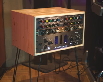 Studio Rack | 15” Depth | 16" Hairpin Legs | Solid Wood | Vents