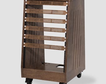 16U Slanted Wood Studio Rack | Floor Standing | Birch Plywood | Recording Studio | Made in USA