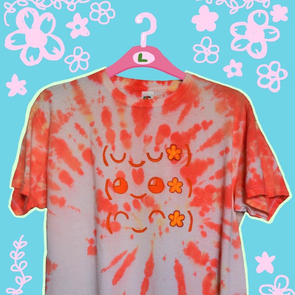 Tie-dye Kaomoji/Emoji print T-shirt (Large, 14-16)