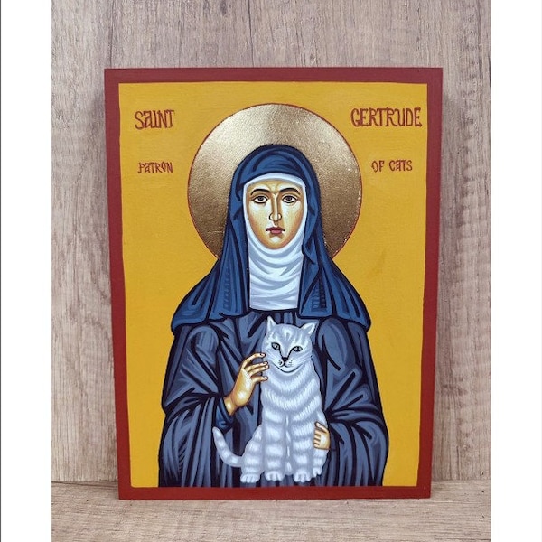 Gertrude of Nivelles - Santa Gertrude di Nivelles - Gertrude de Nivelles - Gertrude Patron of Cats - Handmade and Hand Painted Original Icon