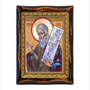 Joel Prophet Handmade wood icon on plaque Judaism , Armenian , Catholic , Orthodox, Coptic , Home Decor