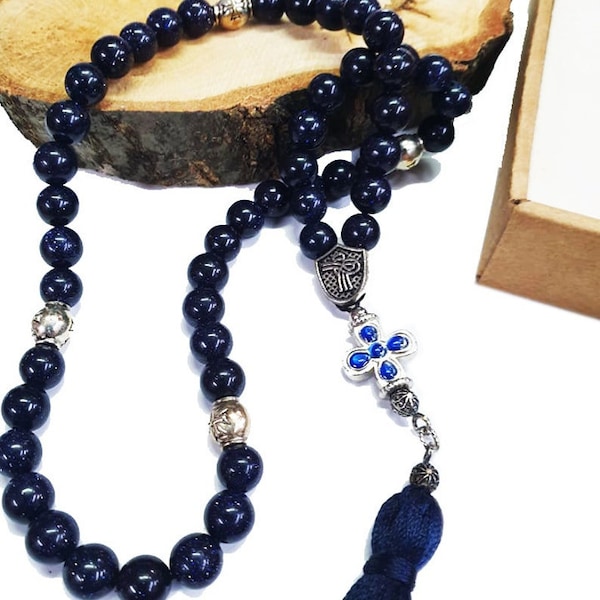 Aventurine blue 50 beads Rosary - Prayer Rope with 50 beads - Komboloi 50 beads Aventurine - Rosary with Silver Cross and Aventurine beads