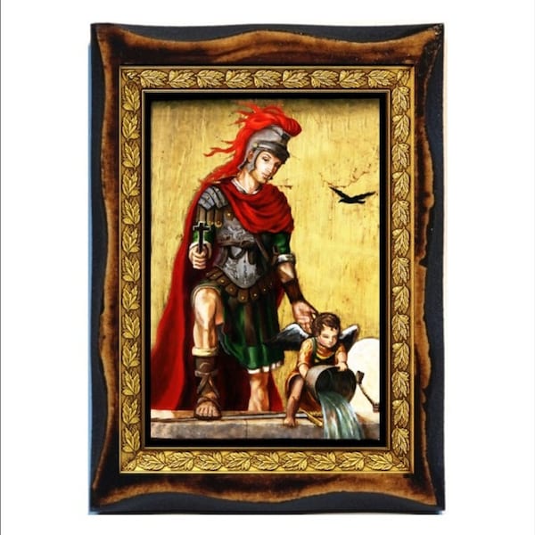 Saint Florian - Sanctus Florianus - San Florián - San Floriano-São Floriano Handmade wood icon on plaque,Orthodox,Catholic,Altar,Home Decor