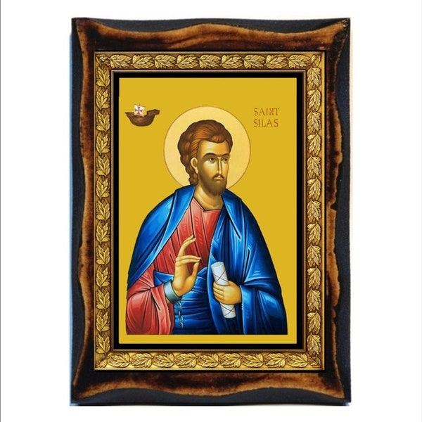 Saint Silas - Saint Silvanus - Silas apóstol - San Silvano - Apostel Silas - Silas the Apostle Handmade wood icon on plaque Catholic,Altar
