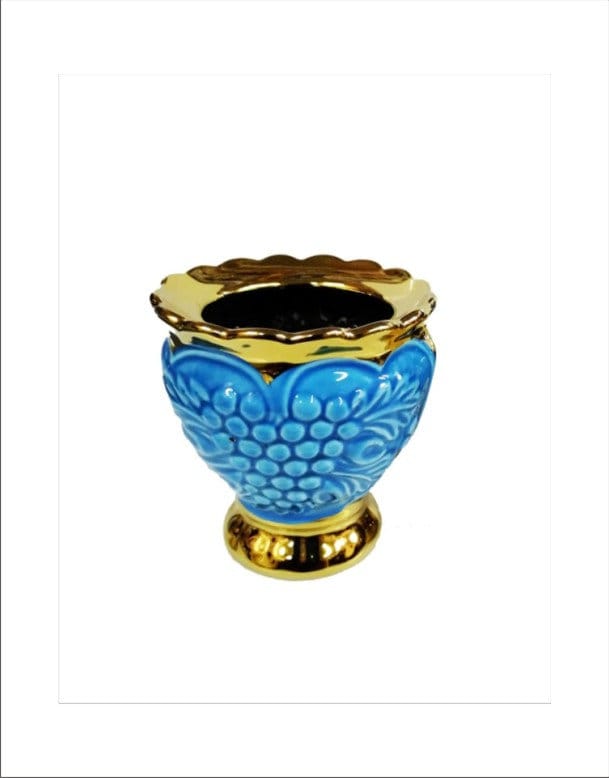 lampe à huile debout en porcelaine bleu clair - lampe de vigile céramique table porte-lampes vigne base poterie