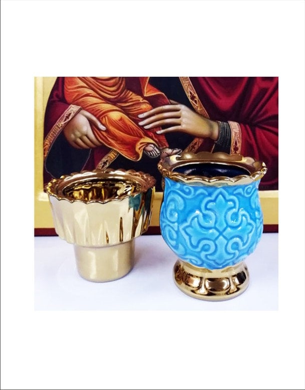 lampe à huile debout en porcelaine bleu clair - lampe de vigile céramique table porte-lampes vigne base lampe poterie clair