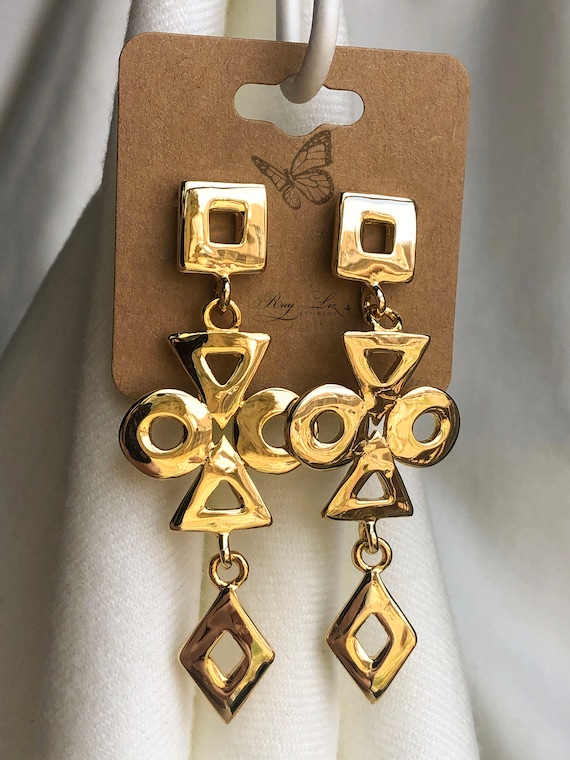 Vintage Gold Geometric Shapes Dangle Earrings
