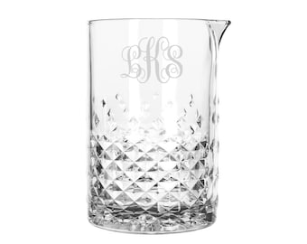 Personalized Cocktail Mixing Pitcher-Monogrammed Barware-Faceted Mixing Glass-Personalized Fathers Day Gift-Custom Engraved Glassware