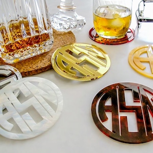 Personalized Monogram Coaster Set: Acrylic Drink Coasters, Custom Initial Gift
