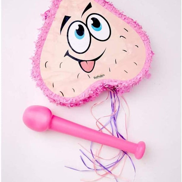 Party Pinatas-Pink Pecker Pinata/ Hairy Balls and Pink Pecker Bat Pinata Set/ Hairy Ballsack Pinata-Bachelorette Party Pinatas/ Adult Pinata