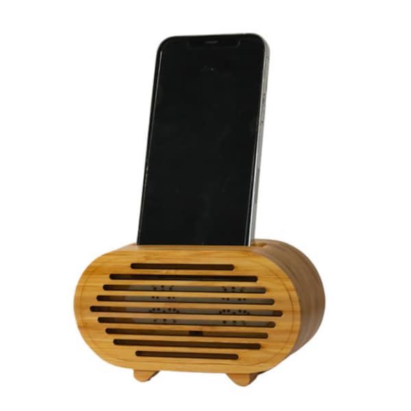 Personalized Sound Amplifier for Cell Phone/Bamboo Wood Oval Smart Phone Speaker Stand 3" x 2" x 5.5"