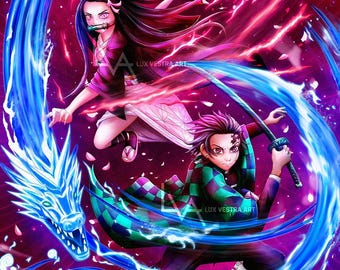 Dem0n Slayer Tanjir0 & Nezuk0 Poster – Anime Wall Art Print, Japanese Manga Decor, Gift for Anime Fans