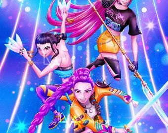 K-P0p Dem0n Hunters - Huntr1x Art Print: Korean Pop Fantasy Girls Artwork