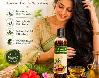 Huile capillaire ayurvédique pour la croissance des cheveux : mélange d’herbes, huiles essentielles, réparation des cheveux, repousse naturelle