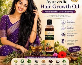 Ayurvedisches Haarwuchsöl mit über 20 pflegenden Ölen und 18 Kräutern für dickeres Haar