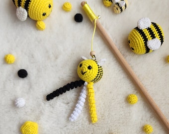 Bee cat fishing rod, Cute cat teaser, Cat wand, Prey cat toys, Fishing Pole for Cats,  Catnip cat toy, hunting toy,  cat gift idea
