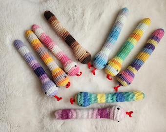 Knitted Snake Cat Toy: Organic Catnip & Silvervine, Rattle Inside