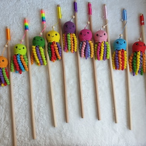 octopus fishing rod, Cute cat teaser, cat wand, Yellyfish cat toys, Fishing Pole for Cats, cat fishing, Catnip cat toy,wooded pole for cat
