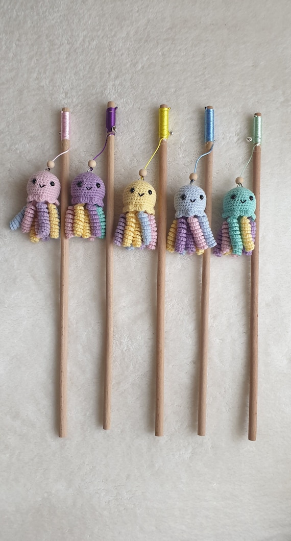 Octopus Fishing Rod, Cute Cat Teaser, Cat Wand, Yellyfish Cat Toys