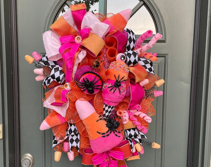 Whimsical Halloween Swag Candy Wreath Front Door Wreath Door Hanger