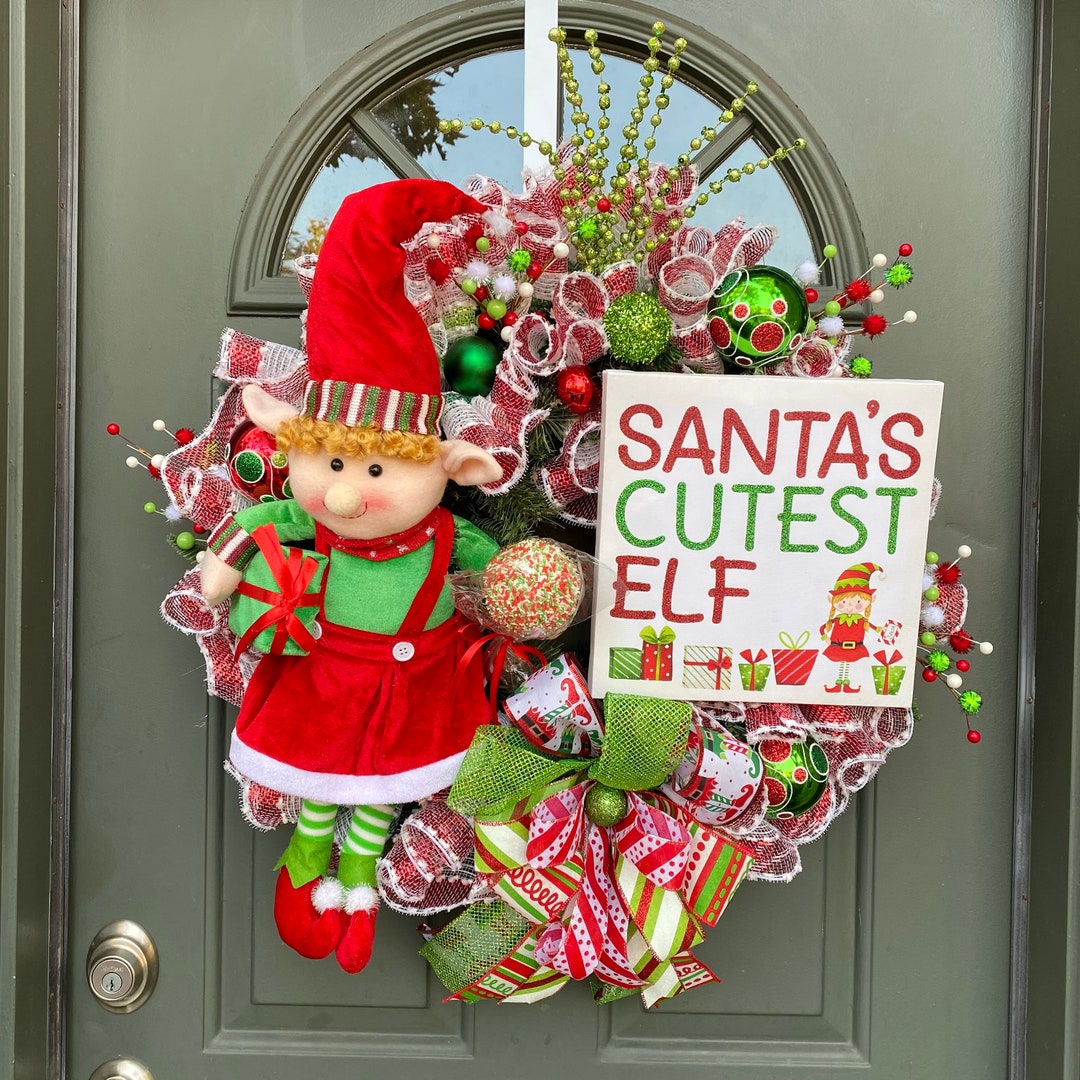 Elf Wreath Elf Christmas Wreath Christmas Wreath Holiday Decor Whimsical  Wreath Front Door Wreath Door Hanger 